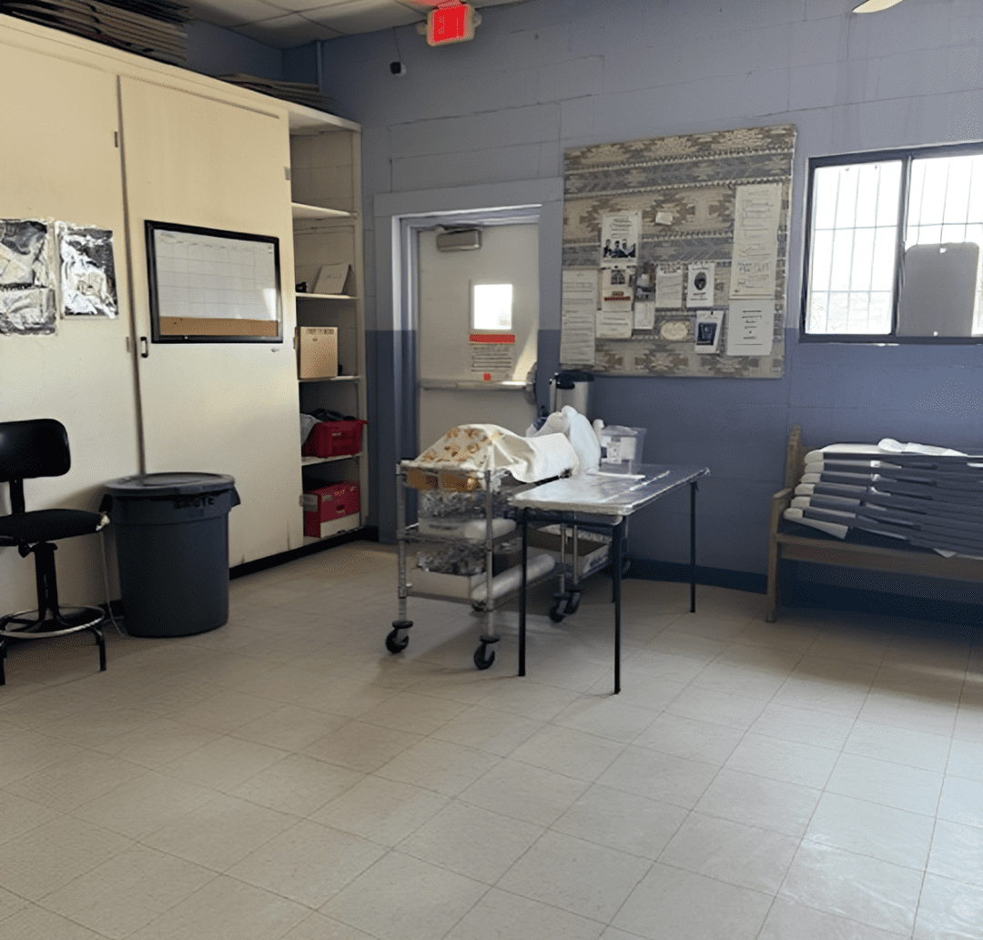 Healthcare facility interior with medical cart